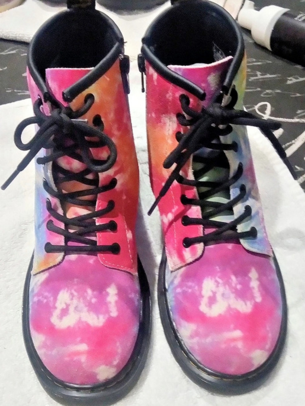 Dr. Martens 1460 Tie Dye Canvas Boots Combat Boots Pink & Orange